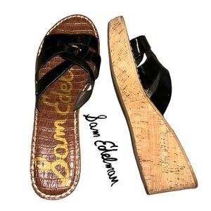 Sam Edelman Brown & Black Cork Wedge Sandals